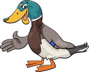 cartoon wild duck bird animal character waving its wing