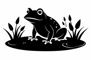 frog in the pond line art silhouette vector illustration