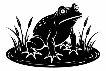 frog in the pond line art silhouette vector illustration