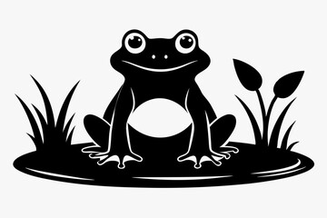 frog in the pond line art silhouette vector illustration