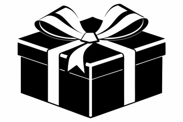 gift box with ribbon line art silhouette vector illustration