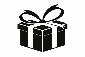 gift box with ribbon line art silhouette vector illustration