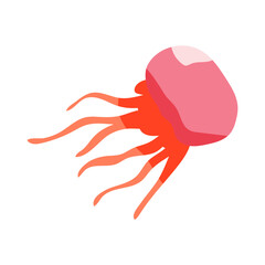 A cartoonish drawing of a red octopus with a pink head. The octopus is shown in motion, with its tentacles spread out. The image has a playful and whimsical mood, with the bright colors of the octopus