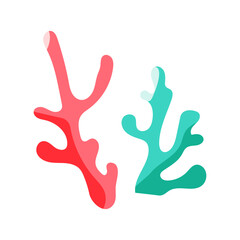 Two vibrant sea plants with red and green leaves are displayed. The red leaves are positioned on the left side, while the green leaves are on the right side. The overall effect is a lively