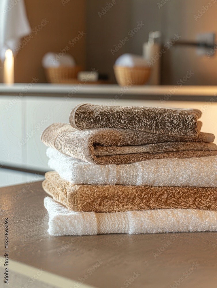 Aufkleber cozy and clean neatly folded towels creating a relaxing atmosphere in a bathroom designed for hotels