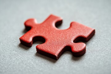 Fototapeta premium A single red puzzle piece rests on a neutral textured surface