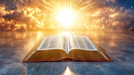 Divine Revelation: Holy Bible Open at Sunset