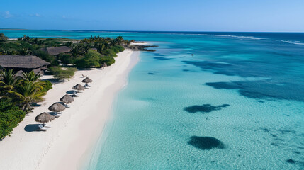 Aerial Tropical Paradise with Crystal Clear Beaches, Lush Greenery and Idyllic Setting for Luxury Getaway in Stunning Natural Setting &ndash; Generative AI