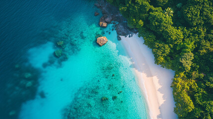 Aerial Tropical Paradise with Crystal Clear Beaches, Lush Greenery and Idyllic Setting for Luxury Getaway in Stunning Natural Setting &ndash; Generative AI