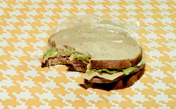 sandwich ham cheese table cloth retro plastic bag