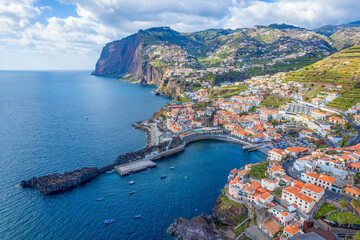 Landscape with Camara de Lobos, Cabo Girao in background, Madeira island, Portugal