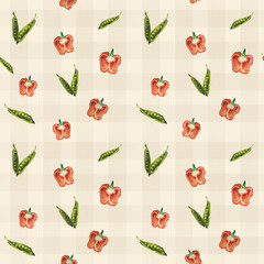 seamless pattern of red pepper and green peas