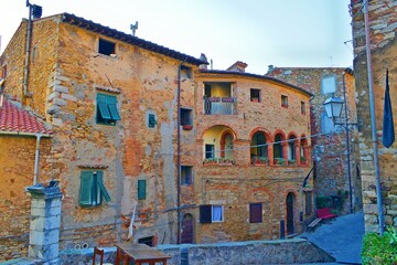 view of the ancient Tuscan village of Campiglia Marittima in Livorno, Italy