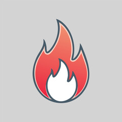 Stylized red flame outlined in black on a gray backdrop