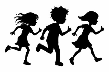 running children line art silhouette vector illustration