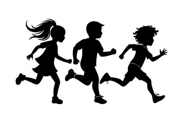 running children line art silhouette vector illustration