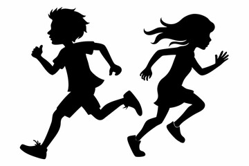 running children line art silhouette vector illustration