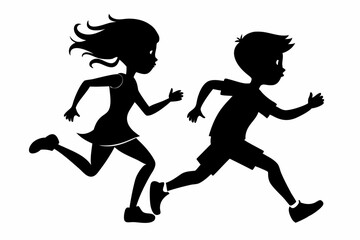 running children line art silhouette vector illustration