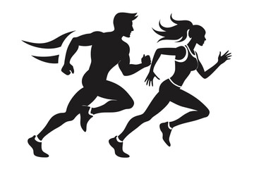 running man and woman line art silhouette vector illustration