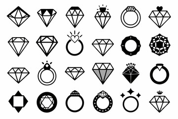 different style diamond rings line art silhouette vector illustration