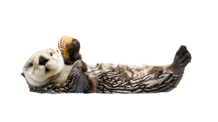 Naklejka premium Sea Otter Enjoying Shell for Ocean Habitat.