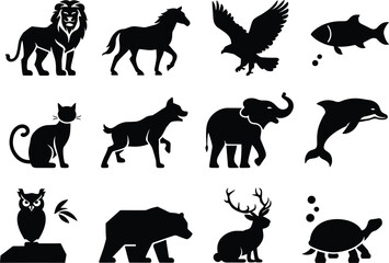Fototapeta premium animals silhouettes vector illustration icon design, cow, tiger,lion,