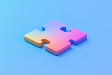 A single colorful puzzle piece resting on a blue surface