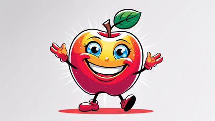 sticker cute happy cartoon apple drawn, flat design illustration