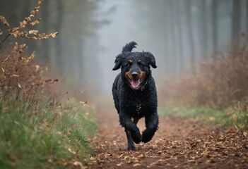 barbet dog running in the countryside