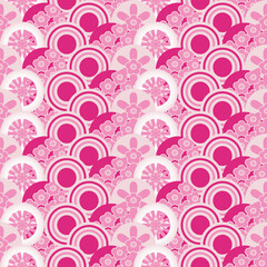 Japanese traditional pattern wave and flowers. Ocean wave and floral. Design for wrapping, textile, print, banner, brochure, label, wallpaper, greeting card, home decor

