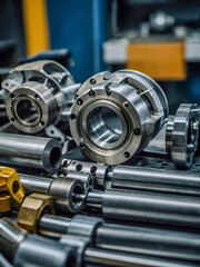 Close-up of precision engineering components in a workshop