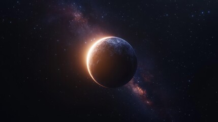 Obraz premium Cosmic Sunrise: A Planet's Golden Hour in the Milky Way