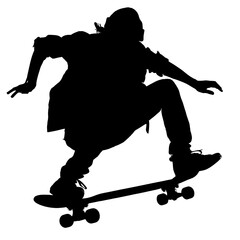 Dynamic Silhouette of a Skateboarder Mid-Action Capturing the Essence of Urban Street Culture and...