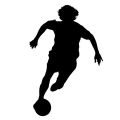 Silhouette of a Soccer Player Dribbling a Ball on a White Background Capturing Dynamic Movement and Athleticism