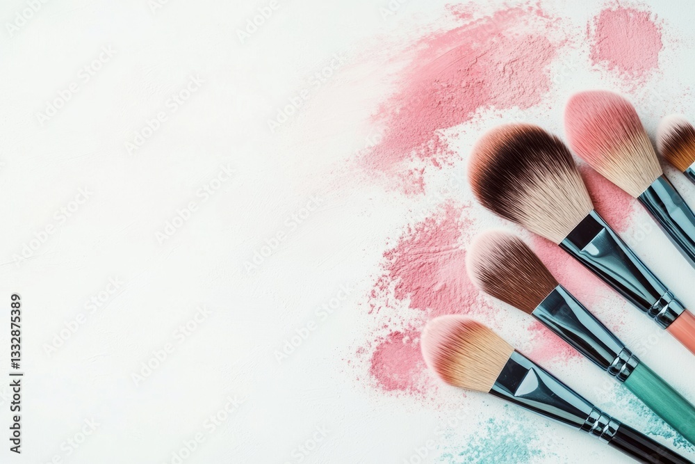 Poster makeup brushes displayed on a pastel background showcasing blush strokes for artistic inspiration an