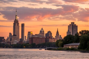 Fototapeta premium A scenic view of a skyline during the golden hour
