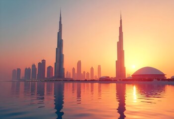 Obraz premium Dubai skyline at sunset.