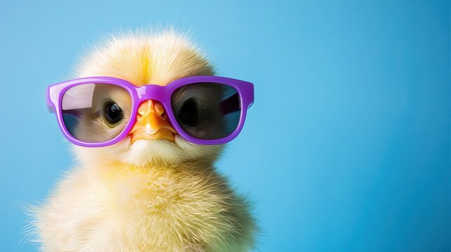 Charming chick a playful twist in bright purple sunglasses