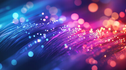 Stunning Close-Up of Illuminated Fiber Optics with High-Precision Technological Details, Digital Connectivity and Futuristic Communication for the IT Sector &ndash; Generative AI
