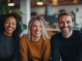 Joyful Multicultural Friends Laughing Together in a Modern Workspace