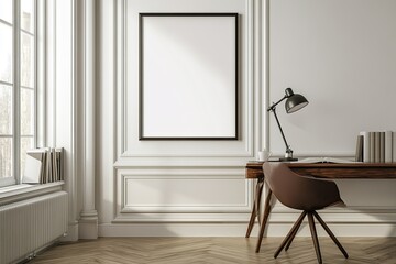 Elegant Workspace Interior with Blank Art Display