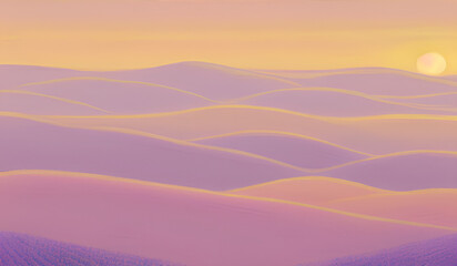 Dreamy pastel landscape with rolling hills at sunset

