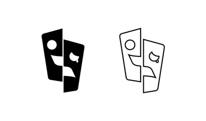 Masquerade vector icon on white background. Comic and tragic mask icon.
