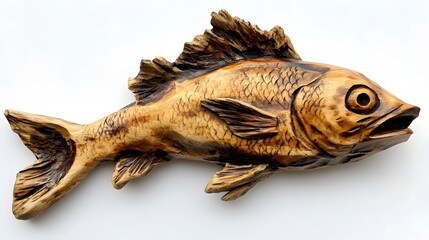 Fototapeta premium Fish, Animal, Carved Wood Sculpture, Abstract Image, Texture, Pattern Background, Wallpaper, Smartphone Cover and Screen, PC, Laptop, 9:16 and 16:9 Format