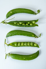 New harvest of fresh ripe green peas legumes