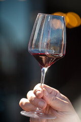Wine making on bodegas wineries on volcanic soils of Mount Teide in Tacoronte-Acentejo wine region on Tenerife, Canary islands vacation, Spain, tasting of red listan negro grape wine