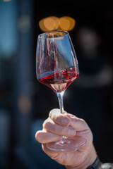Wine making on bodegas wineries on volcanic soils of Mount Teide in Tacoronte-Acentejo wine region on Tenerife, Canary islands vacation, Spain, tasting of red listan negro grape wine