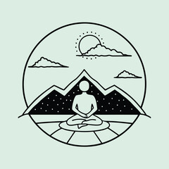 Minimalist Mountain Meditation – Zen Line Art Illustration of Tranquility and Mindfulness