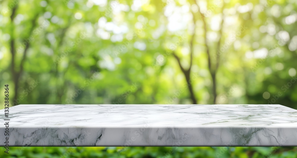 Leinwandbilder Empty marble table with blurred green spring nature background for product display
