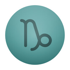 Capricorn zodiac sign vector. V symbol with loop on a clean teal circle.